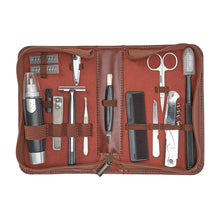 Load image into Gallery viewer, Mens grooming kit unzipped, showing all of the tools.