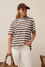 Load image into Gallery viewer, Stevie Slouchy Tee | Cocoa/Sky Blue Stripe