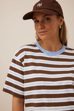 Load image into Gallery viewer, Stevie Slouchy Tee | Cocoa/Sky Blue Stripe