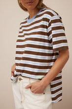 Load image into Gallery viewer, Stevie Slouchy Tee | Cocoa/Sky Blue Stripe