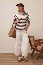 Load image into Gallery viewer, Stevie Slouchy Tee | Cocoa/Sky Blue Stripe