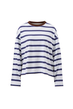 Load image into Gallery viewer, Beau Long Sleeve Slouchy Tee | White/Polo Choc Stripe