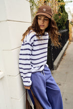 Load image into Gallery viewer, Beau Long Sleeve Slouchy Tee | White/Polo Choc Stripe