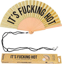 Load image into Gallery viewer, Handheld fan with 'It's Fucking Hot' text and Gift Box 