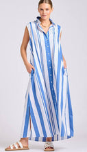 Load image into Gallery viewer, Woman wearing a blue and white striped dress on a plain background