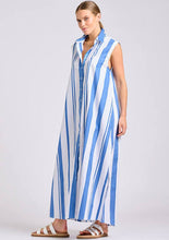 Load image into Gallery viewer, Woman wearing a blue and white striped dress on a plain background