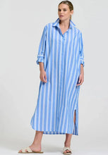 Load image into Gallery viewer, Button Longline Shirtdress | Mid Blue Stripe