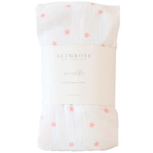 Load image into Gallery viewer, Muslin Swaddle White with Pink Stars