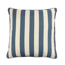 Load image into Gallery viewer, Striped blue and beige pillow on a white background
