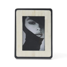 Load image into Gallery viewer, Wooden photo frame with a black and white portrait of a woman on a white background