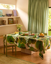 Load image into Gallery viewer, Wild Pansy Verde Linen Tablecloth | Medium