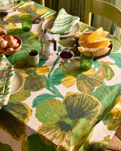 Load image into Gallery viewer, Wild Pansy Verde Linen Tablecloth | Medium