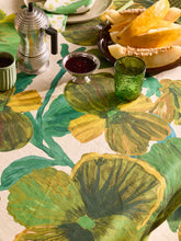 Load image into Gallery viewer, Wild Pansy Verde Linen Tablecloth Round