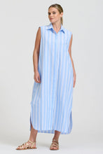 Load image into Gallery viewer, Button Sleeveless Longline Shirtdress | Pale Blue Stripe